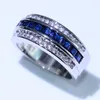 Choucong New Arrival Hot Sale Fashion Jewelry 10KT White Gold Fill Princess Cut Blue Sapphire CZ Diamond Men Wedding Band Ring For Lover