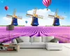 2019新しい花オーシャンラベンダーオランダ風車3Dテレビ背景壁プレミアム実用的壁紙