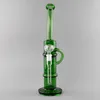 13.8" Green Recycler Oil Rig Hookah Bong with Bent Neck, Glass Water Pipes, 18mm Male Joint, and Bowl