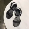 Sandalias de cuero genuino impresas Sandalias con correa en el tobillo para mujer Zapatos planos con punta abierta Sandalias de diseñador para mujer Sandalias planas transpirables de verano con caja