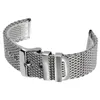 20mm 22mm 24 mm Solid Mesh Roestvrij staalriem met Pin Gesp Classic Gepolijst Silver Watch Band Strap Straight End