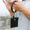 Women Girls Crocodile PU Leather Bracelet Key Ring Bangle Keyring Tassel Ring Circle Keychain Wristlet Keyrings with Wallet Card Purse