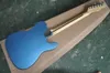 Chitarra elettrica semi-cava blu metallizzata per mancini con sistema tremolo, battipenna bianco perlato, tastiera in acero, personalizzabile