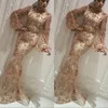 Champagne Arabic Memaid Evening Dress Sheath Gowns Long Sleeve Formal Pageant Prom Dresses Custom Made Es Es es