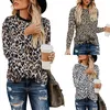 Wholesale Womens Toppar Rund Neck Långärmad T-shirts Sommar Ladies Toppar Stickning Stitching Leopard Chiffon T-shirt European Style Tops