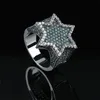 Mint Green Cubic Zirconia Bling Ice Out Jewish Star of David Hexagram Rings for Men Hip Hop Rapper Jewelry Gold Silver