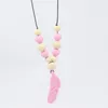 Baby Teething Toy Silicone+Wood Training Baby Teethers Necklace Feather Pendant Necklace Chewing Toy Gifts Beads Pacifier Clips