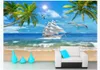 Aangepaste 3D Zijde Foto Muurschilderingen Wallpaper Smooth Sailing Coconut Tree Zeegezicht Landschap Schilderij TV achtergrond Muurdocument voor 3D