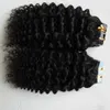 Tejp i remy mänskligt hår mongolsk kinky lockigt 10 "-26" dubbelsidigt naturligt humant hår pu hårförlängningar 40 Stycke
