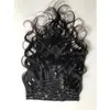 Indian Virgin Hair Clip-in Hair Extensions 120g Body Wave Clips 8 pieces/set Natural Color 8-24inch Wholesale 120Gram