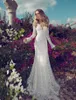 Julie Vino Abiti da sposa in pizzo pieno 2020 Sexy scollo a V maniche lunghe abiti da sposa Sweep Train Mermaid Abiti da sposa170R