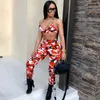 Women's Tracksuits Camouflage 2 Piece Set Women Two Outfits Bra Crop Tops Button Zip Skinny Long Pants Ladies Suit Sexy Club Clothing