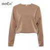 Casual Brown camisas de manga larga de las señoras O Cuello sólido Oficina blusa de moda de primavera y verano 2020 blusas para mujer Tops de color caqui femenino