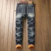 Jeans strappati da uomo con foro in denim di alta qualità per uomo taglia autunno inverno più velluto hip-hop punk streetwear