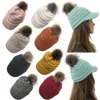 Frauen Kinder Mode Gestrickte Mütze Herbst Winter Warme Mütze Skullies Marke Logo Schwere Haar Ball Einfarbig