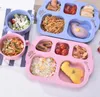 Juego de cubiertos para niños, plato de rejilla saludable para el medio ambiente, paja de trigo, juego de cubiertos para guardería, plato de desayuno, calefacción por microondas