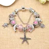 Pandora design charme pulseiras vintage jóias de prata para mulheres rosa azul ocean série starfish tartaruga animal diamante cristal grânulos pulseiras