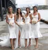 2020 eleglant 화이트 새틴 짧은 신부 들러리 드레스 파티 가운 비치 웨딩 게스트 드레스 Vestidos de Dama de Hone Prom Dresses