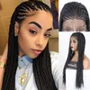 Longs cheveux noirs tressés boîte tresses perruque résistant à la chaleur synthétique avant de lacet perruques pour femmes Fiber cheveux Cosplay dentelle perruque