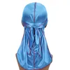 8 Wybór kolorów Męskie Satynowe Duragów Bandana Turban Peruki Mężczyźni Silky Durag Headwear Headband Długi Kapelusz Pigtail Pigtail