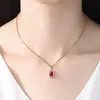 Fashion Luxury Rose Gold Square Pendant Necklace Women Wedding Engagement Red Crystal Rhinestone Zircon Necklaces Cubic Zirconia Party Jewelry Gift for Girls