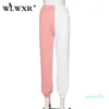 Moda-WLWXR, pantalones de chándal holgados de invierno para mujer, pantalones para correr 2020 de retazos Harajuku, pantalones de cintura alta, pantalones bombachos informales para mujer para mujer