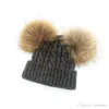 子供の冬の帽子の冬の帽子の冬の帽子の少年女の子の自然な毛皮のボールビーニー子供の帽子の二重の本物の毛皮のポンポン帽子の子供のための帽子