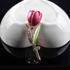 Diamond Flower Tulipan Broszka Szpilki Emalia Kwiat Broszka Corsage Lapel Pins Designer Broszki Broszka Broszka Moda Biżuteria dla kobiet