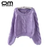 Omchion Pull Femme 2019 Automne Hiver Twist Doux Femmes Chandails Et Pulls Lanterne Manches Pull Court Pull Lâche Sw96 S19802