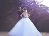 Gorgeous Major Beading Crystals Ball Gown 2020 Wedding Dresses Crew Sheer Neck Sexy Back Puff Tulles Bridal Gowns Arabic