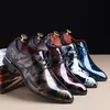 Bright Leather Men Dress Shoes Brand Fashion Groom Wedding Shoes Flowers Print Pointed Toe Lace Up Men Business 38-48