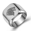 Groothandel - Rvs Ice Wolf Patroon Geometrische Vierkante Mannen Signet Ringen Mannelijke Mode-sieraden Zilver Zwart Goud Blauw