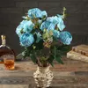 Bir Demet Avrupa suni Şakayık Düğün Centerpieces için Ortanca Flower ile İpek Çiçekler Şakayık Çiçeği buketi