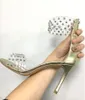 En yeni kadın moda açık ayak parmağı açık pvc perçin boncuklu stiletto şeffaf arka fermuar yukarı yüksek topuk sandalet elbise topuklu ayakkabı