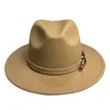 Winter Panama Hat Women Elegant Felt Caps Male Vintage Trilby Hat Wide Brim Fedora CAPS with Belt Chapeau Homme Feutre YY18016 T200106