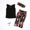 T-shirt d'été pour filles, version coréenne, style tendance, pantalon imprimé, foulard, trois ensembles de vêtements pour enfants