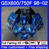 Carroçaria Para SUZUKI KATANA GSXF 600 750 GSXF750 98 99 00 01 02 292HM.34 GSX 750F 600F GSXF600 stock armação azul 1998 1999 2000 2001 2002 Carenagem