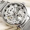 Sewor 機械式時計シルバーファッションステンレス鋼メッシュストラップメンズスケルトン腕時計トップブランドの高級男性腕時計 J190706
