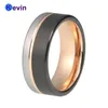 Mens Womens Wedding Band Tungsten Carbide Ring Black Rose Gold With Offset Groove And Brush Finish J190714