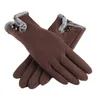 Fashion-2017 Nya Kvinnors Touch Screen Glove med söt båge Knapp Tjock varmare Fullfinger Vindskyddade vantar 5st / Lot