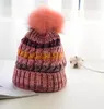Hiver laine chaud femmes dame filles tricoté chapeau fourrure pompons Crochet bonnet Ski casquette polaire doublé câble Slouchy crâne chapeau casquettes