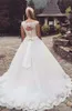 Vintage Lace A Line Wedding Dresses 2018 Beaded Chapel Train Sheer Neckline Corset Back Wedding Bridal Gowns Lace up