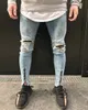 Mannen Skinny Jeans Design Mode Slanke Hiphop Biker Strech Enkle Rits Plooited Denim Jeans voor Mannen