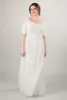 2019 A-ligne Ruché Tulle Robe De Mariée Modeste Avec Demi Manches Col En V Étage Longueur Pays Western Femmes Modeste Robe De Mariée À Manches