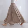 High Quality Cotton Linen Maxi Skirt Womens Casual Elastic High Waist Pleated A-Line Beach Skirts Boho Saia Feminina Faldas Jupe Y200704