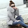 2019 겨울 여성 따뜻한 면화 파카 코트 암컷 짧은 슬림 단단 모피 칼라 후드 퀼트 재킷 아웃웨어 플러스 크기 1