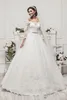 Fashion Off the Shoulder Wedding Dresses Long Illusion Sleeves Bling Sequin Beaded Cheap Wedding Dress Bridal Gowns Plus size Cheap M33