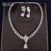 RAKOL Fashion  Water Drops CZ Crystal Doble-layers Zircon Marquise Wedding Necklace Earrings Jewelry Set For Women Party