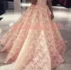 Bedövning av axeln Coral Saudiarabien Evening Dresses Lace A-Line 2K19 Long Party Prom Klänningar Pagant Gown Robe de Soiree Plus Storlek