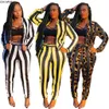 Höst Winter Women's Set Striped Print TrackSuit Full Sleeve Jackor Byxor Suit Two Piece Set Outfits Sportkläder Casual S-2XL